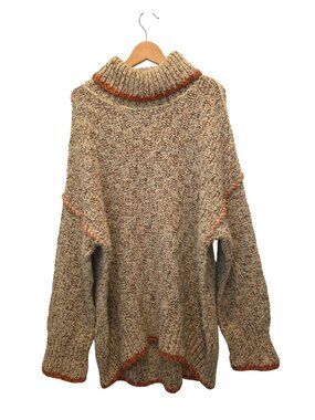 Free People ECHO Chunky Knit Turtleneck Pullover Wool Blend Cream Sweater Sz L